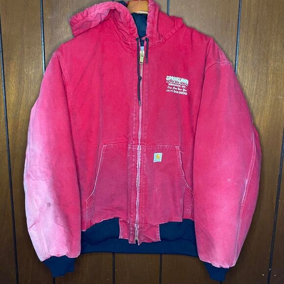Vintage 00s Faded Red Carhartt Hooded Jacket J140 Size XLarge - Picture 1 of 6